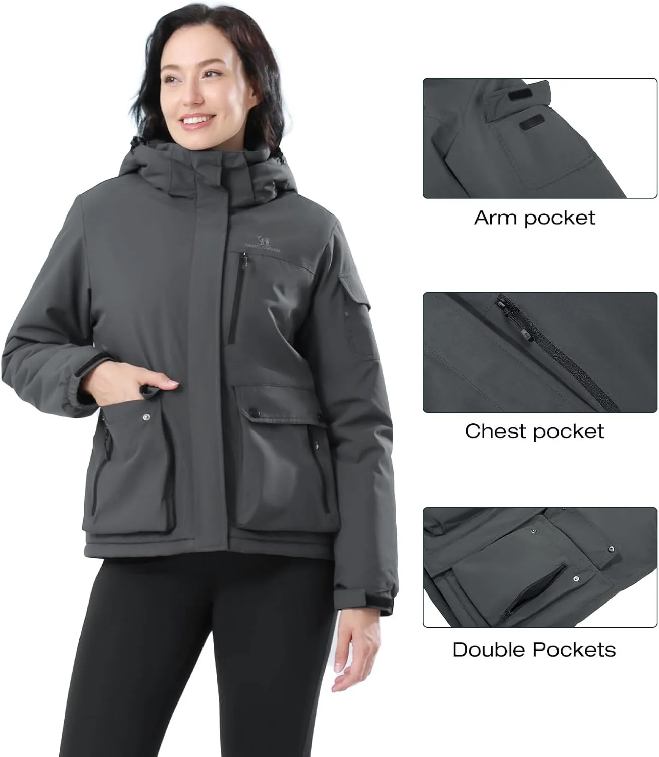 CAMEL CROWN Women's Waterproof Ski Jacket Warm Winter Snow Coat Hiking Windbreaker Hooded Outdoor Snowboarding Jacket