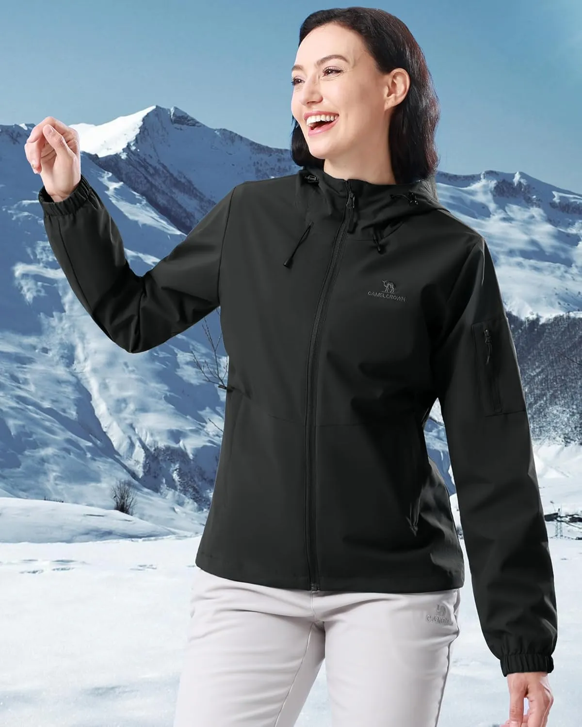 CAMELSPORTS Women's Rain Jacket Lightweight Windbreaker Hooded Raincoat Windproof Coat Shell for Outdoor Hiking