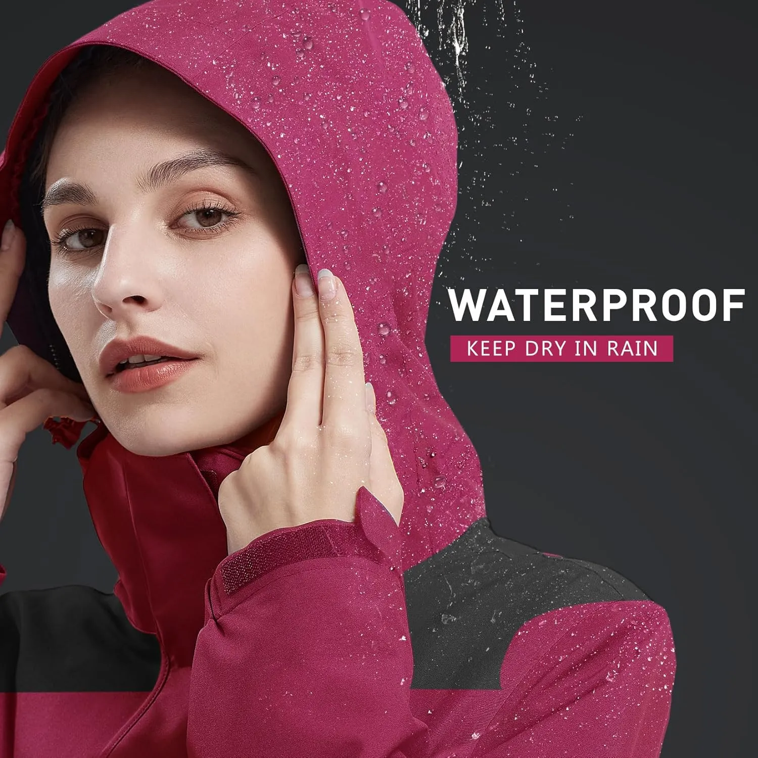 CAMELSPORTS Women's Rain Jacket Waterproof Hooded Windbreaker Windproof Lightweight Shell Raincoat for Outdoor Hiking