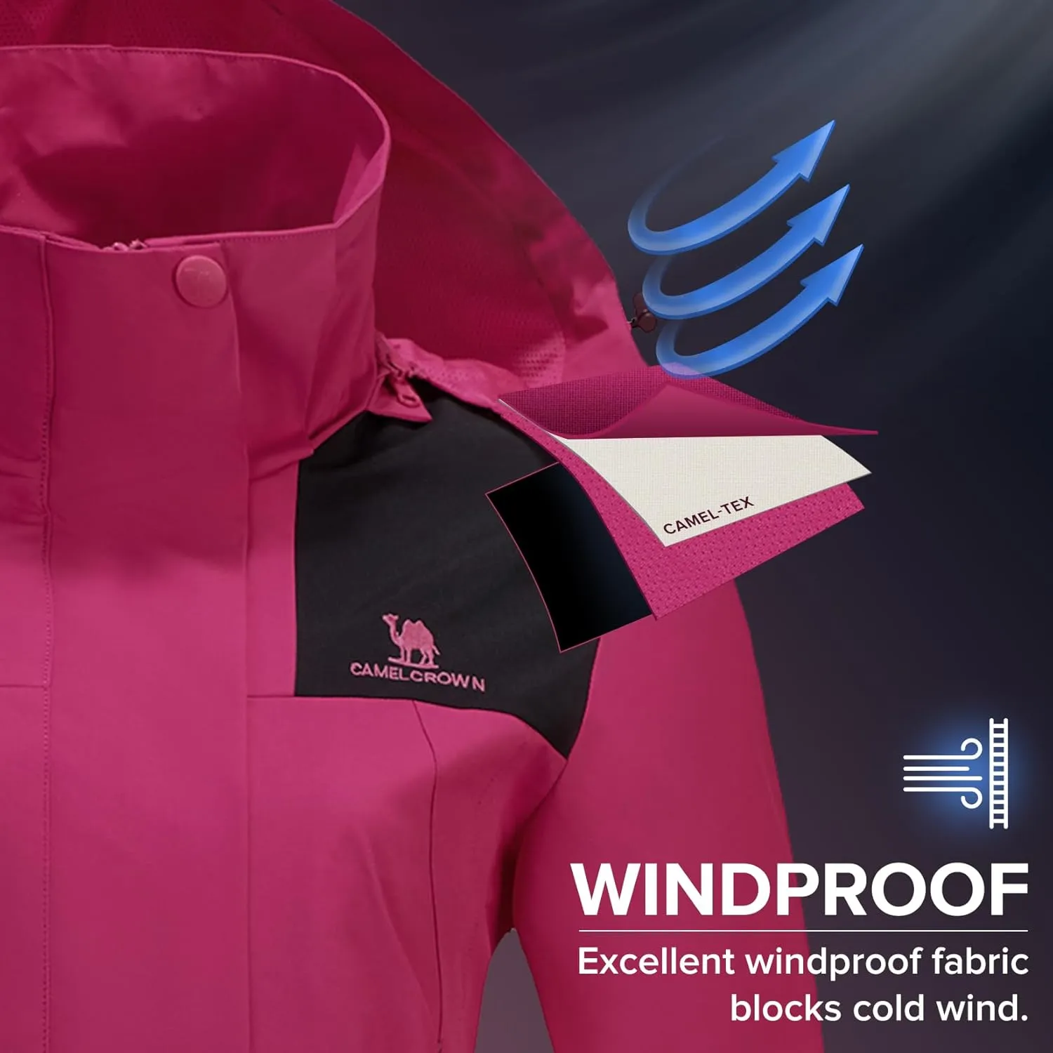 CAMELSPORTS Women's Rain Jacket Waterproof Hooded Windbreaker Windproof Lightweight Shell Raincoat for Outdoor Hiking