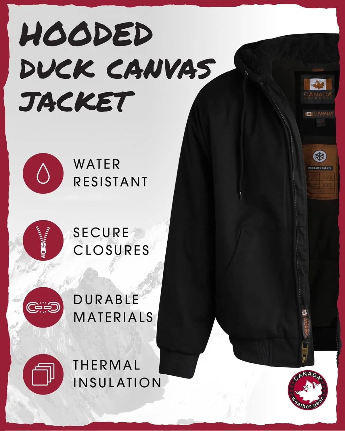 CANADA WEATHER GEAR Men's Bomber Workwear Jacket - Durable Duck Canvas Safety Outerwear with Sherpa Lining (Sizes: S-XXL)