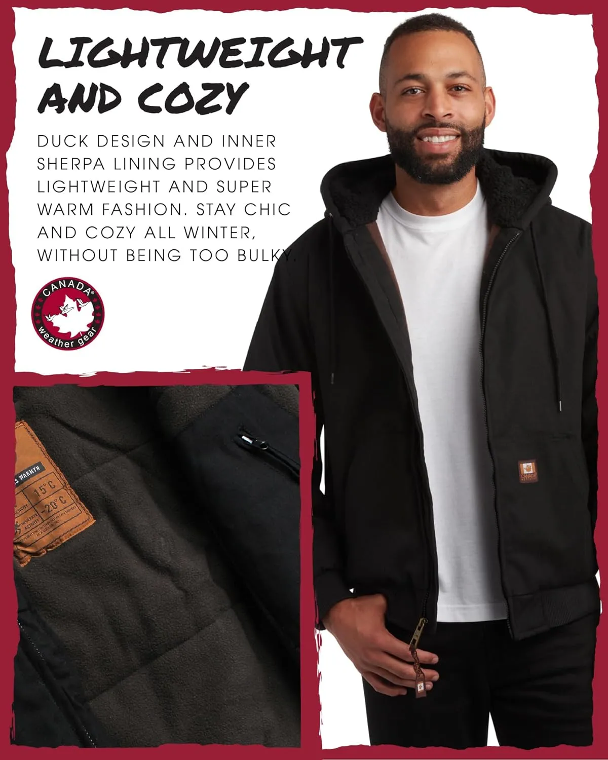 CANADA WEATHER GEAR Men's Bomber Workwear Jacket - Durable Duck Canvas Safety Outerwear with Sherpa Lining (Sizes: S-XXL)