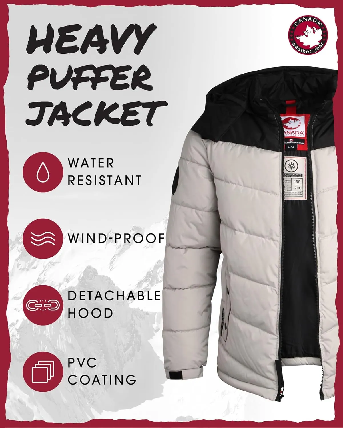 CANADA WEATHER GEAR Men's Winter Jacket – Heavyweight Puffer Jacket – Casual Coat for Men (M-XXL)