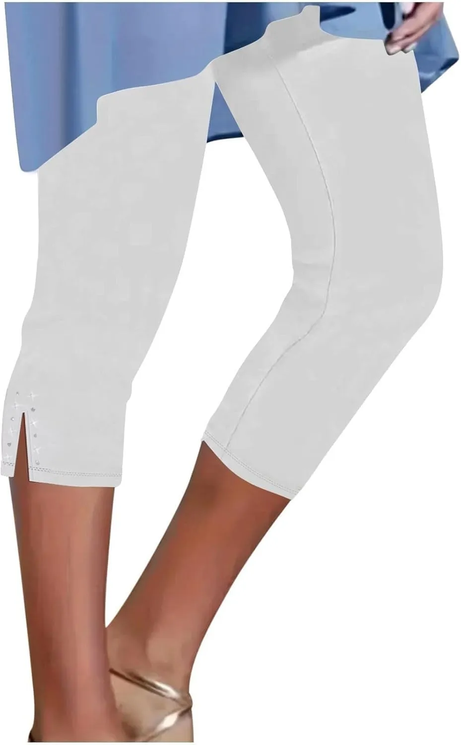 Capri Leggings for Women High Waisted Rhinestone Trim Stretch Workout Yoga Capris Comfy Gym Compression Joggers Pants