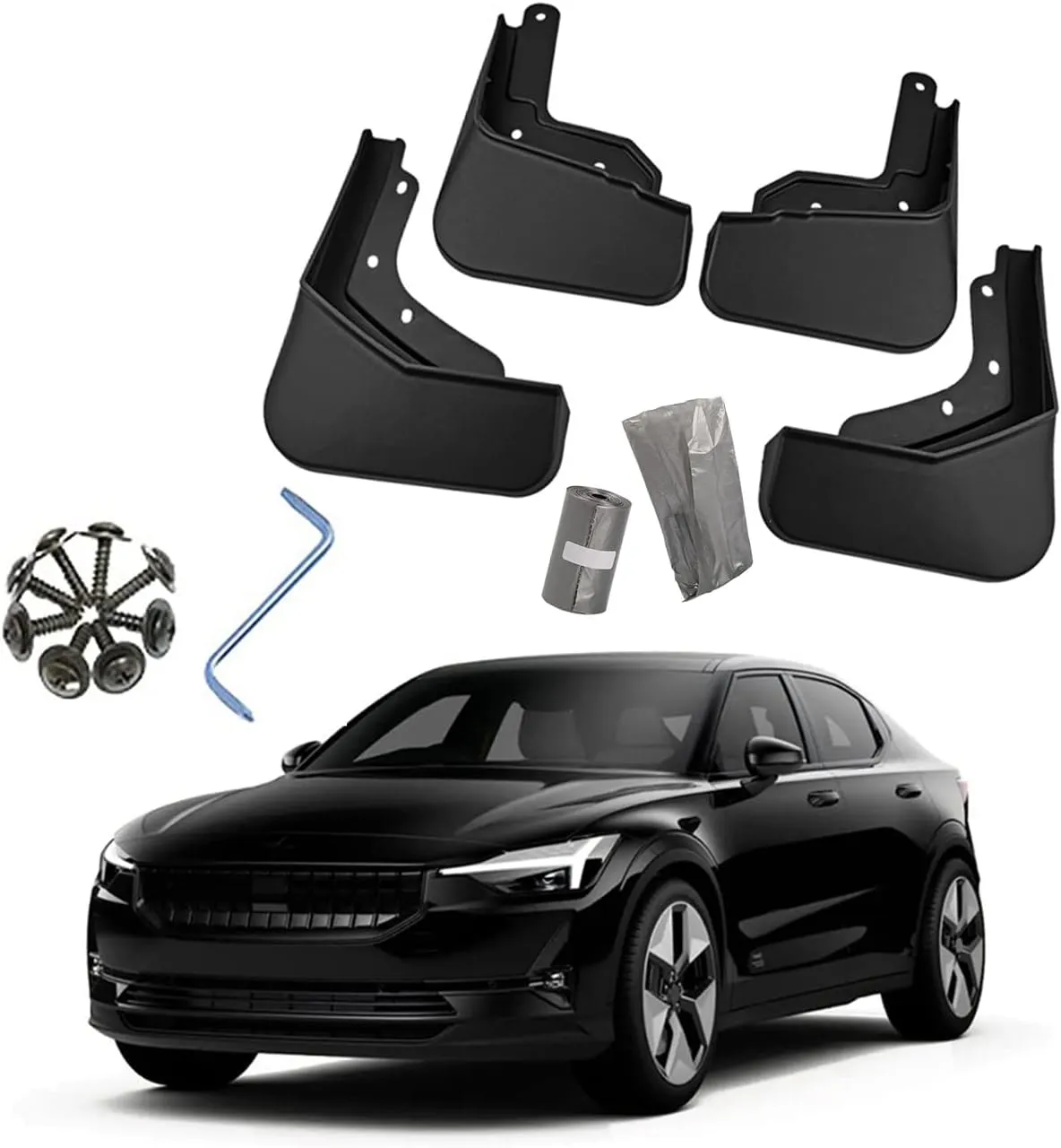 Car Mudguard Mud Flaps for 2021-2022-2023 Polestar 2 Molded Custom Front and Rear Mudflaps Splash Guards Fender Flares Kit 4-PC,Send 1 roll Car Garbage Bag