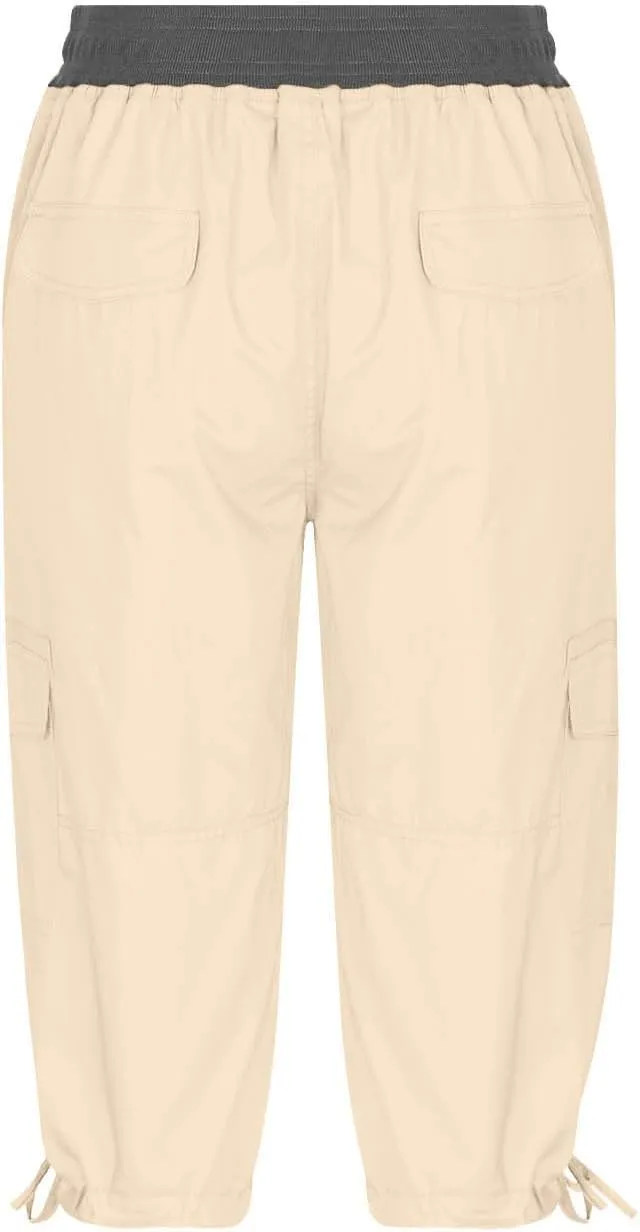 Cargo Capri Pants Women Plus Size Elastic Waist Drawstring Adjustable Legs Summer Casual Comfy Hiking Capris