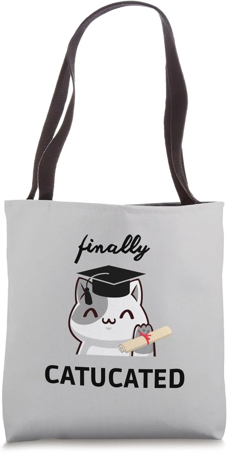 Catucated Cute Kawaii Cat Bachelor Hat Study Graduation Tote Bag