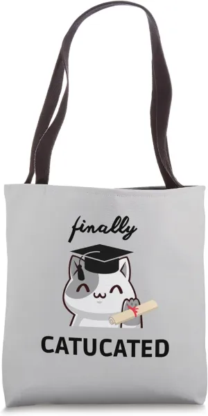 Catucated Cute Kawaii Cat Bachelor Hat Study Graduation Tote Bag