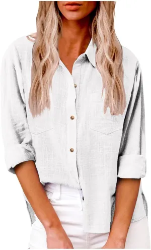 Ceboyel Women Long Sleeve Linen Shirts 2024 Button Down Summer Tops Cotton Gauze Trendy Blouse Dressy Causal Work Clothes