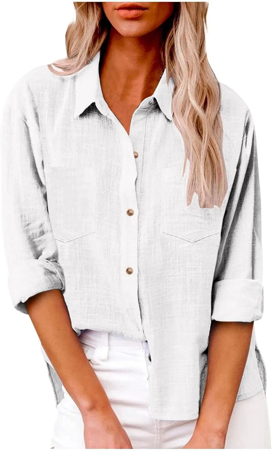 Ceboyel Women Long Sleeve Linen Shirts 2024 Button Down Summer Tops Cotton Gauze Trendy Blouse Dressy Causal Work Clothes