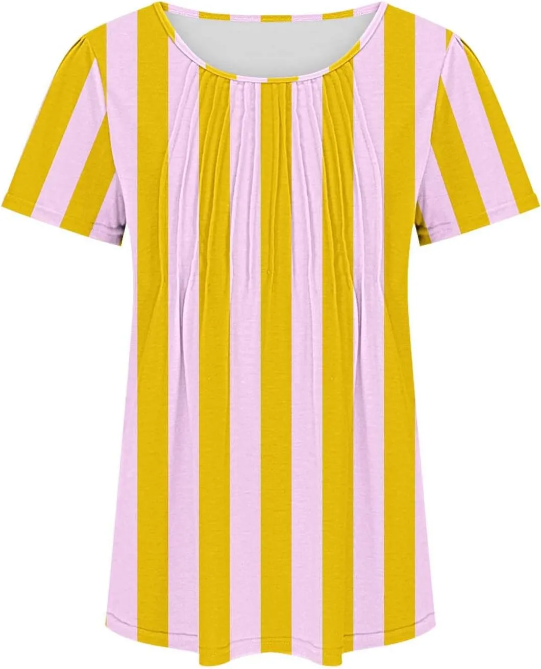 Ceboyel Womens Boho Summer Tops 2024 Pleated Scoop Neck T Shirts Loose Fit Floral Blouse Dressy Casual Ladies Trendy Clothing