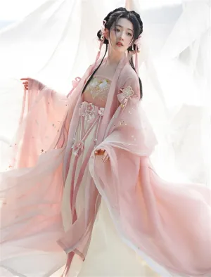 Chinese Pink Hanfu Wedding Dress, 8-Piece Set, Suitable for Wedding Wear, Outdoor Spring Outing, Live Broadcast Decoration (Color : Pink, Size : S)
