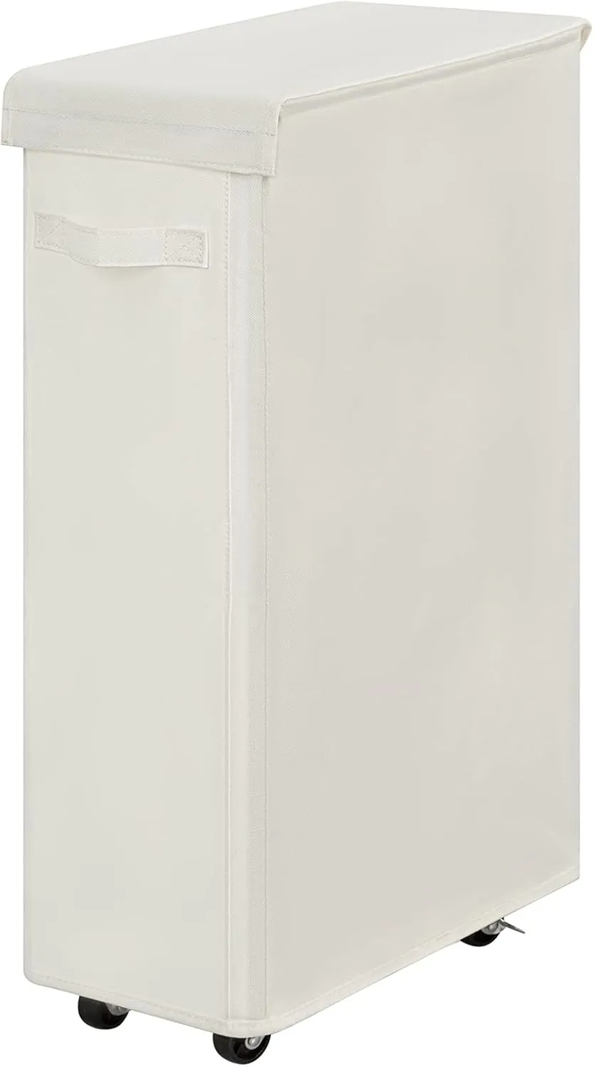 Chrislley 65L Slim Laundry Hamper with Lid Narrow Rolling Laundry Basket with Wheels Upgrade Foldable Dirty Clothes Hamper Portable Skinny Hamper Storage Bins (27.56 inches, Beige)