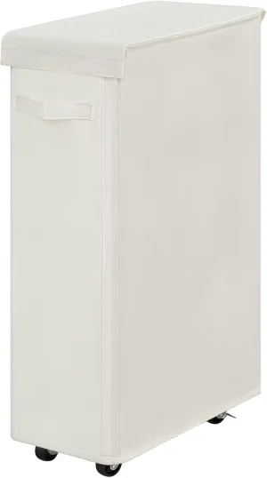 Chrislley 65L Slim Laundry Hamper with Lid Narrow Rolling Laundry Basket with Wheels Upgrade Foldable Dirty Clothes Hamper Portable Skinny Hamper Storage Bins (27.56 inches, Beige)