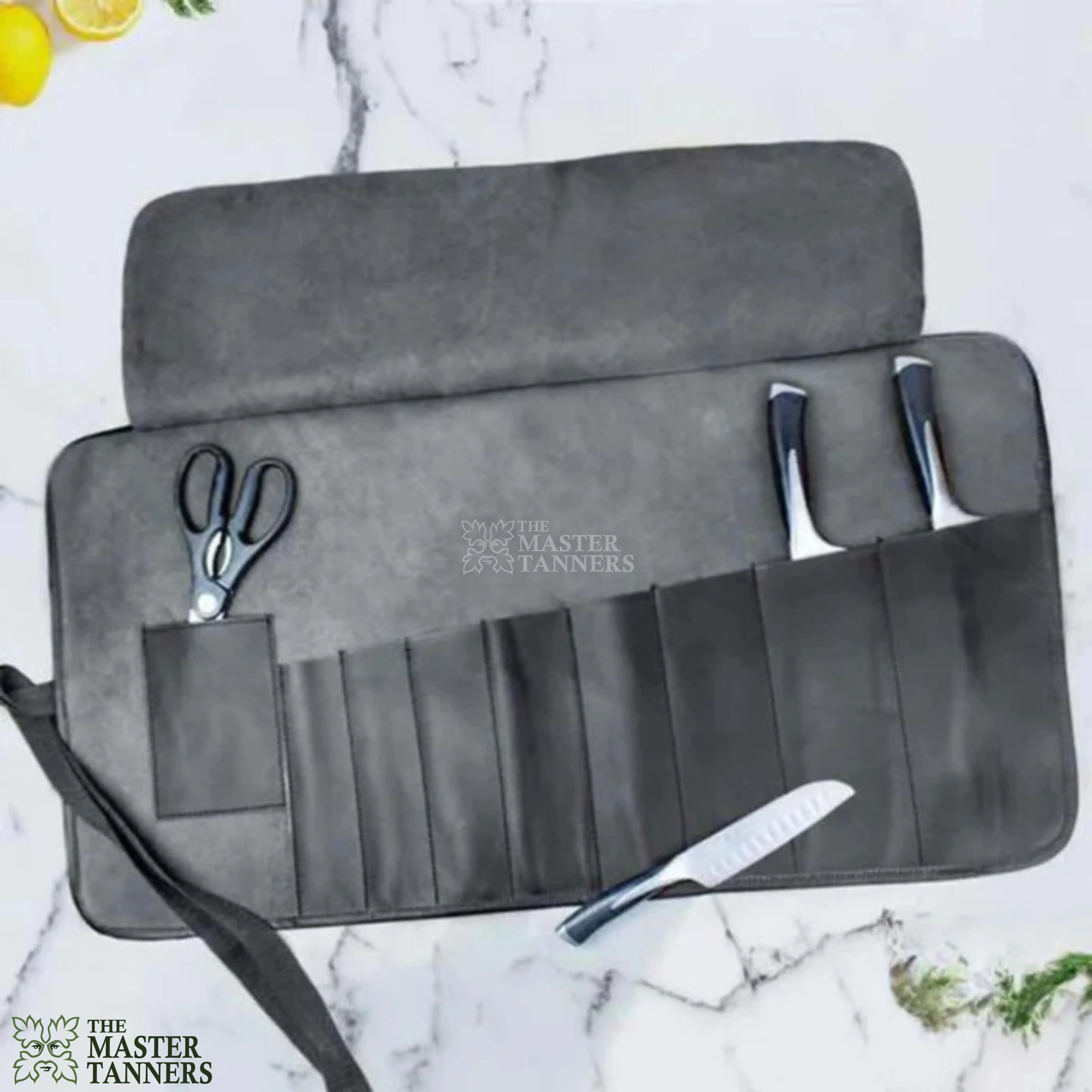 Classic Black Knife Roll Bag Leather