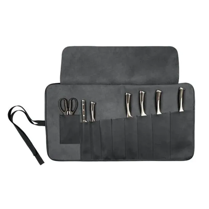 Classic Black Knife Roll Bag Leather