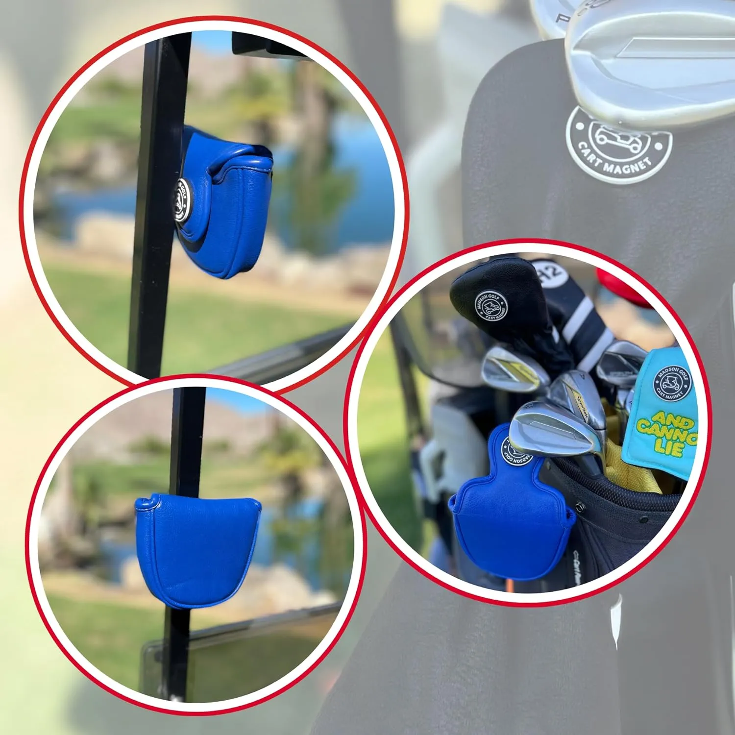Classic Blade and Mallet Putter Headcovers with Madson Golf Cart Magnet for Secure Positioning and Quick Access, Protective PU Leather Head Covers, Magnetic Golf Accessories