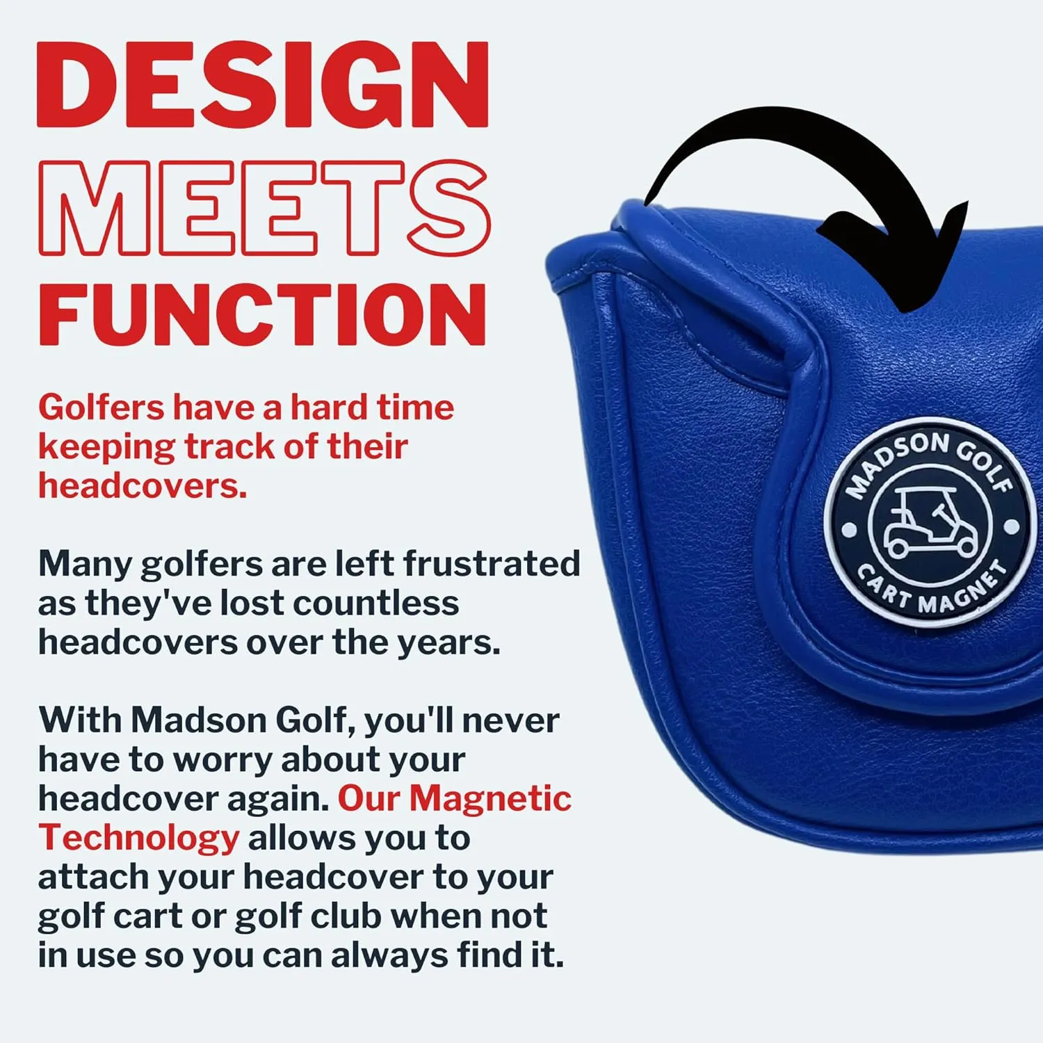 Classic Blade and Mallet Putter Headcovers with Madson Golf Cart Magnet for Secure Positioning and Quick Access, Protective PU Leather Head Covers, Magnetic Golf Accessories
