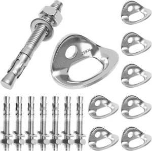 Climbing Anchor Bolt 8 Set, Stainless Steel Bolt Hanger Climbing Hanger Bolts 25KN Heavy Duty Climbing Anchor Hangers for 3/8" Bolt for Home Gyms, Hammocks, Trailer Tie-Downs