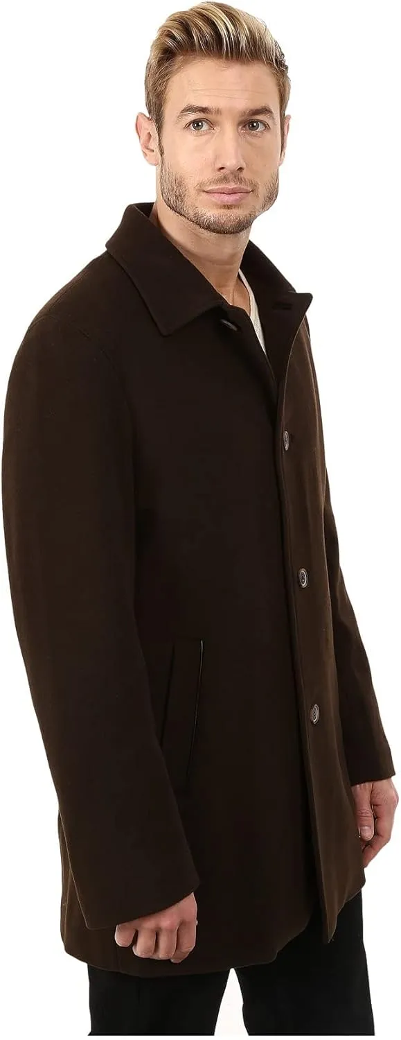 Cole Haan Men's Cashmere Blend Single Breasted Classic Coat With Shirt Collar