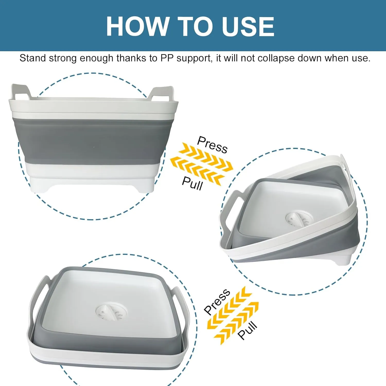 Collapsible Dish Tub 2X9L-Collapsible Basin Bucket Portable Sink-Outdoor Multiuse Foldable Sink Tub Wash Dish Basin for Kitchen Basin RV Camping (Grey Grey)