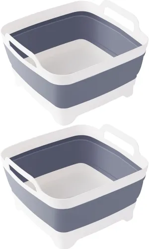 Collapsible Dish Tub 2X9L-Collapsible Basin Bucket Portable Sink-Outdoor Multiuse Foldable Sink Tub Wash Dish Basin for Kitchen Basin RV Camping (Grey Grey)