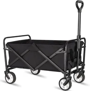 Collapsible Foldable Wagon, Beach Cart Large Capacity, Heavy Duty Folding, Collapsible Wagon for Sports, Shopping, Camping (Black)