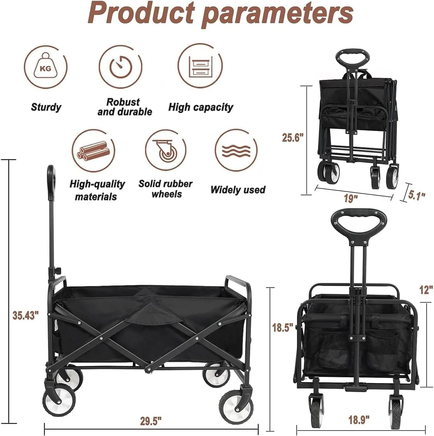 Collapsible Foldable Wagon, Beach Cart Large Capacity, Heavy Duty Folding, Collapsible Wagon for Sports, Shopping, Camping (Black)