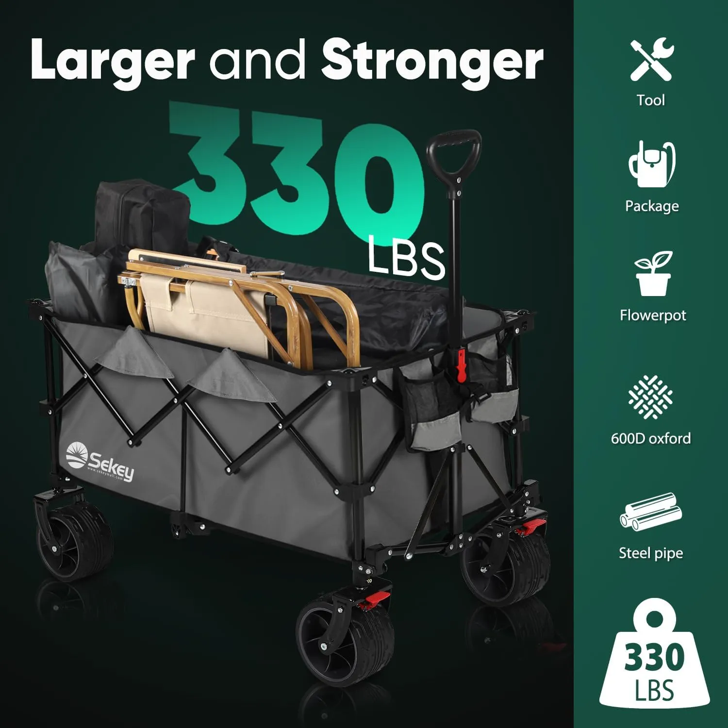 Collapsible Wagon Cart with Big All-Terrain Beach Wheels, Foldable Heavy Duty Wagons with Cup Holders, Utility Carts for Camping, Garden, Outdoor, Grocery, Sports. Gray