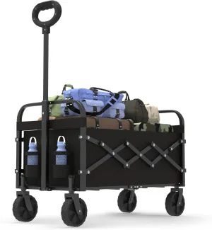 Collapsible Wagon Cart with Wheels, 220 lbs Wagons Carts Foldable Wagon Cart with Flexible Handle, Lightweight Portable Folding Utility Grocery Shopping Cart for Camping Grocery Sports Garden