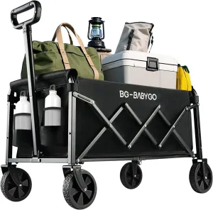Collapsible Wagon Carts, Large Capacity Foldable Heavy Duty Garden Carts with Adjustable Handle, Utility Grocery Beach Wagon for Outdoor Camping, Shopping, Fishing and Sports - Black
