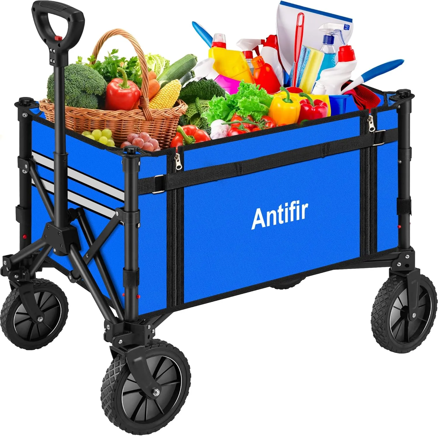 Collapsible Wagon Carts,Folding Wagon Cart with All Terrain Wheels,Heavy Duty Garden Carts with Adjustable Handle,Outdoor Utility Wagon for Camping Shopping Sports Fishing（Blue）