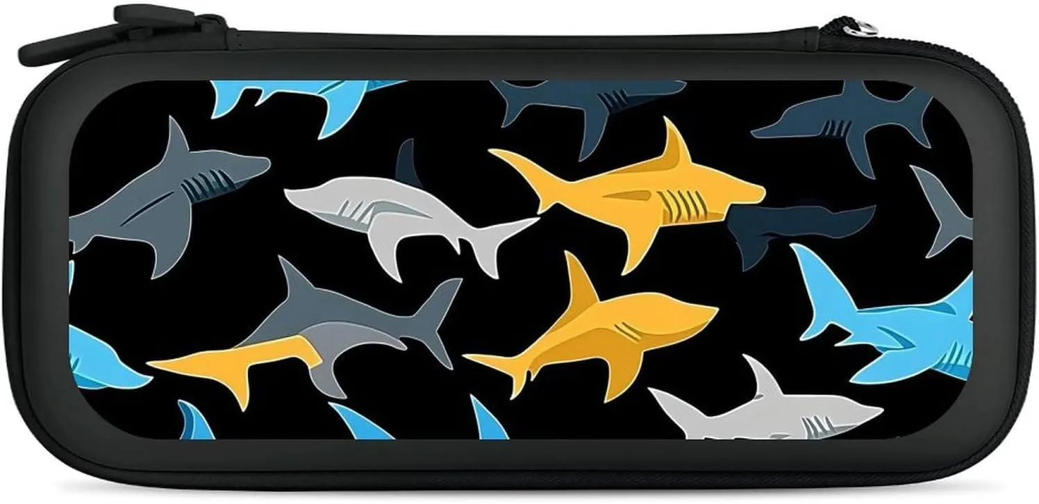 Colorful Sharks Compatible with Switch Carrying Case Hard Travel Game Bag Pouch with 15 Games Accessories