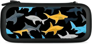 Colorful Sharks Compatible with Switch Carrying Case Hard Travel Game Bag Pouch with 15 Games Accessories