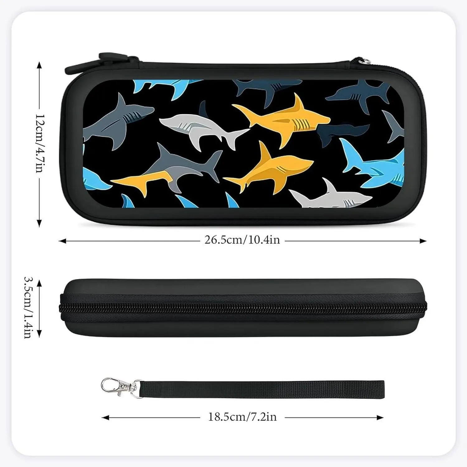 Colorful Sharks Compatible with Switch Carrying Case Hard Travel Game Bag Pouch with 15 Games Accessories