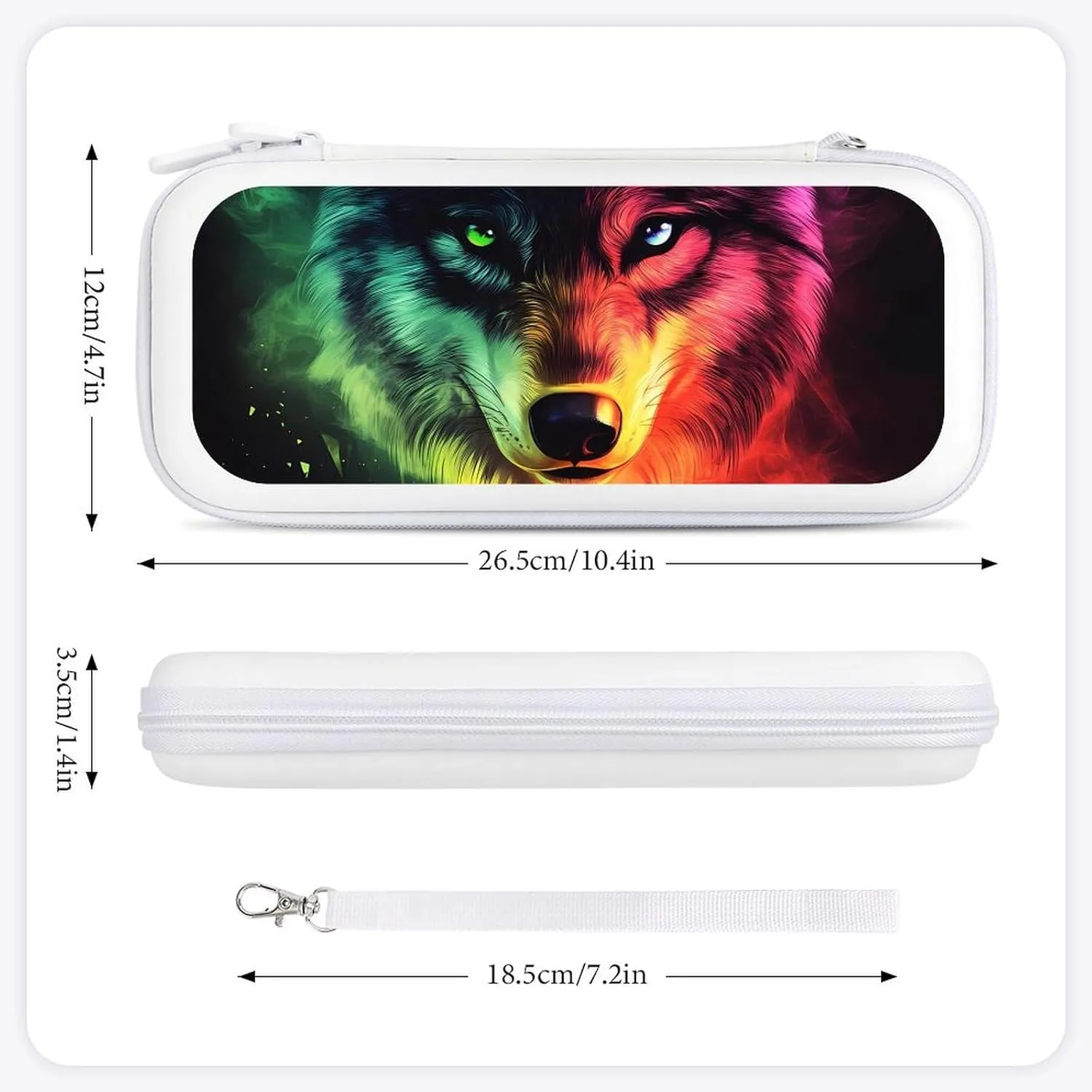 Colorful Wolf Face Compatible with Switch Carrying Case Hard Travel Game Bag Pouch with 15 Games Accessories