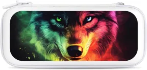 Colorful Wolf Face Compatible with Switch Carrying Case Hard Travel Game Bag Pouch with 15 Games Accessories