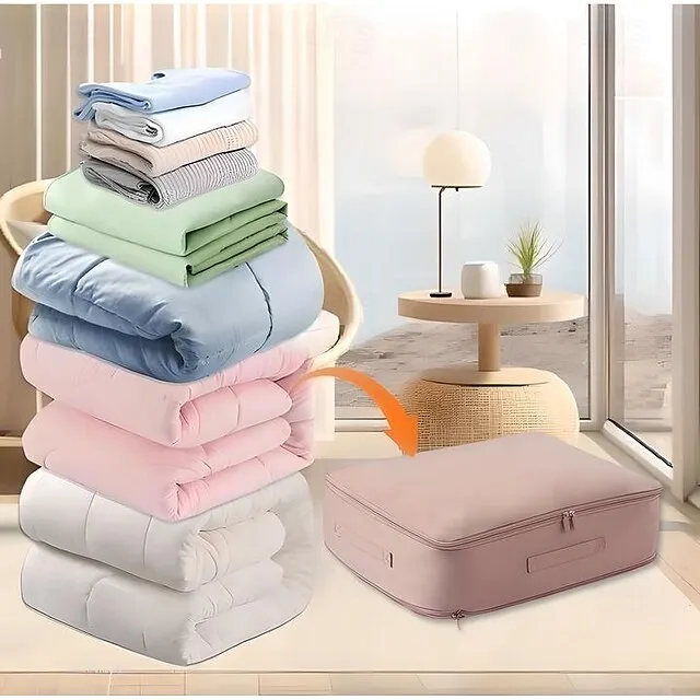Comforter Storage Bags Ultra Space Saving Self Compression Organizer, Storage Bags for Blankets,Comforters, ClothesHeavy Duty Moving Bags, Storage Tote for Space Saving