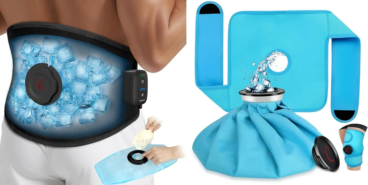 Comfytemp Auto Air Compression Cold Therapy Large Back Brace and Knee Ice Pack Wrap, FSA HSA Eligible, Hot & Cold Physical Therapy