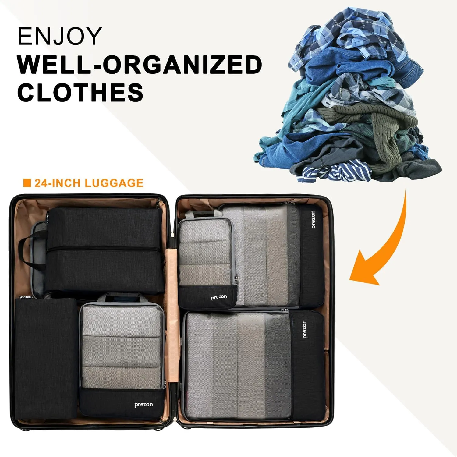 Compression Packing Cubes, Extensible Suitcase Organiser, Packing Organisers for Suitcases, Packing Cubes for Travel or Home Storage（6Set-Black）