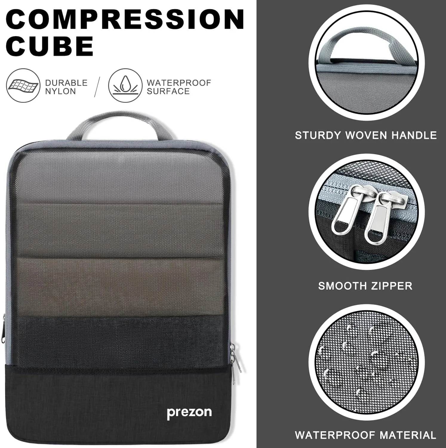 Compression Packing Cubes, Extensible Suitcase Organiser, Packing Organisers for Suitcases, Packing Cubes for Travel or Home Storage（6Set-Black）