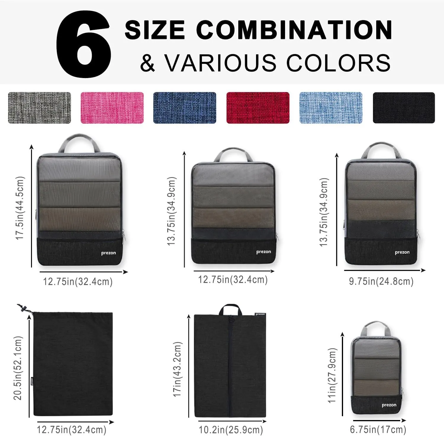 Compression Packing Cubes, Extensible Suitcase Organiser, Packing Organisers for Suitcases, Packing Cubes for Travel or Home Storage（6Set-Black）