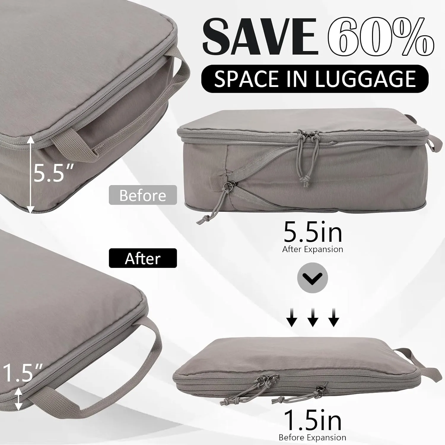Compression Packing Cubes for Travel, 2 Set Compression Bags Travel Cubes for Packing Suitcase Organizer, Khaki