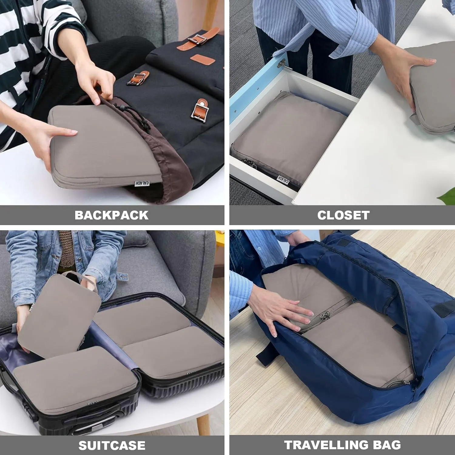 Compression Packing Cubes for Travel, 2 Set Compression Bags Travel Cubes for Packing Suitcase Organizer, Khaki