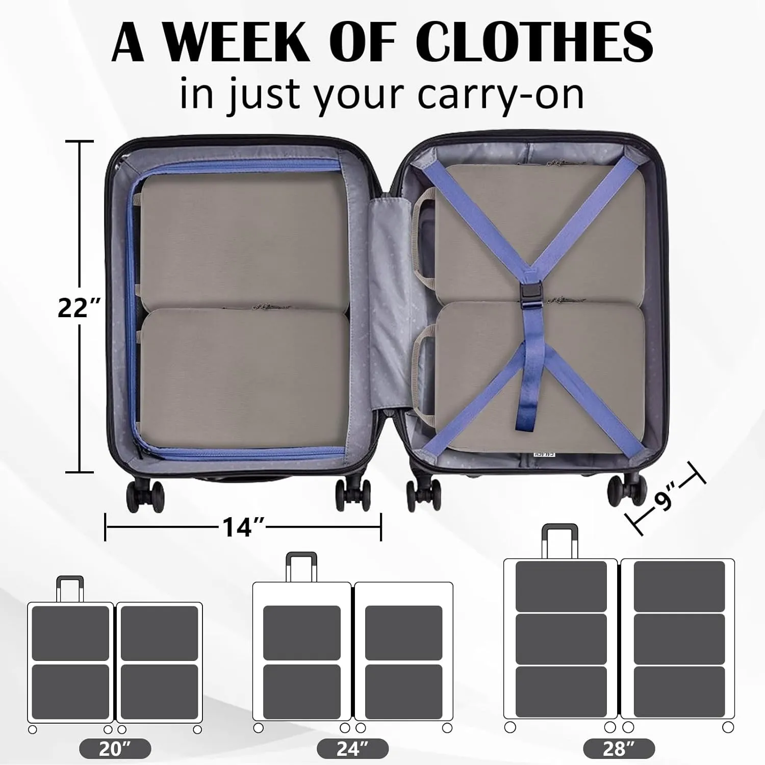 Compression Packing Cubes for Travel, 2 Set Compression Bags Travel Cubes for Packing Suitcase Organizer, Khaki