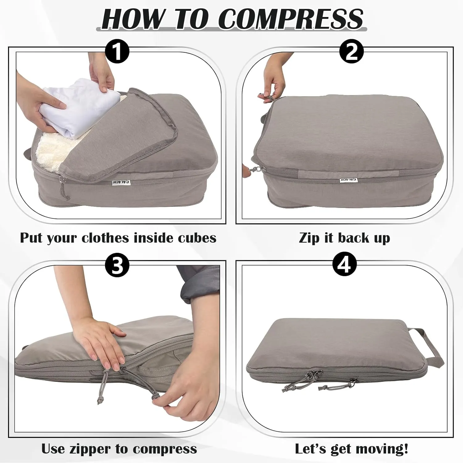 Compression Packing Cubes for Travel, 2 Set Compression Bags Travel Cubes for Packing Suitcase Organizer, Khaki