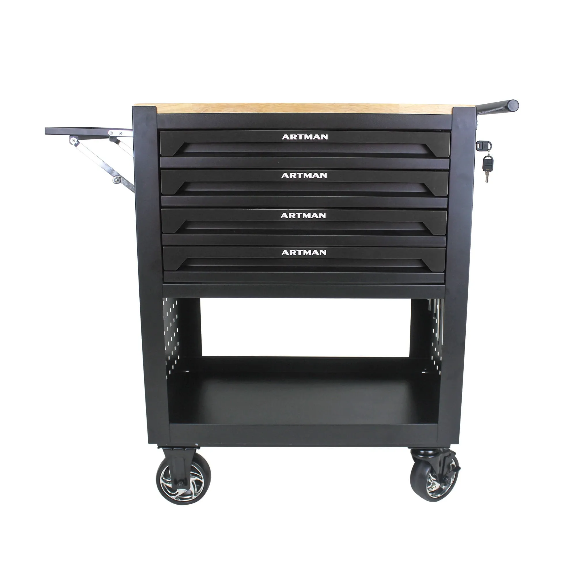 COOKCOK 4 Drawers Multifunctional Tool Cart With Wheels And Wooden Top, 30.30"L x 17.90"W x 35.40"H, Black