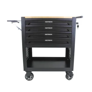 COOKCOK 4 Drawers Multifunctional Tool Cart With Wheels And Wooden Top, 30.30"L x 17.90"W x 35.40"H, Black