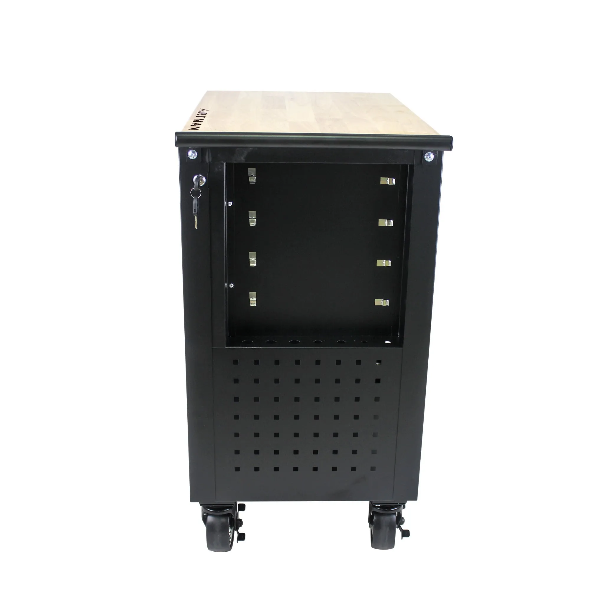 COOKCOK 4 Drawers Multifunctional Tool Cart With Wheels And Wooden Top, 30.30"L x 17.90"W x 35.40"H, Black