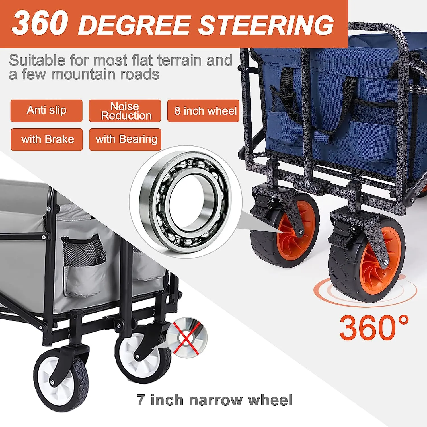 CoolShare Collapsible Wagon with Big Wheels,Portable Folding Beach Wagon Cart with 330Lbs Capacity,Heacy Duty Utility Foldable Wagon Cart with Aluminum Table and Gate Open Desgin for Camping,Garden